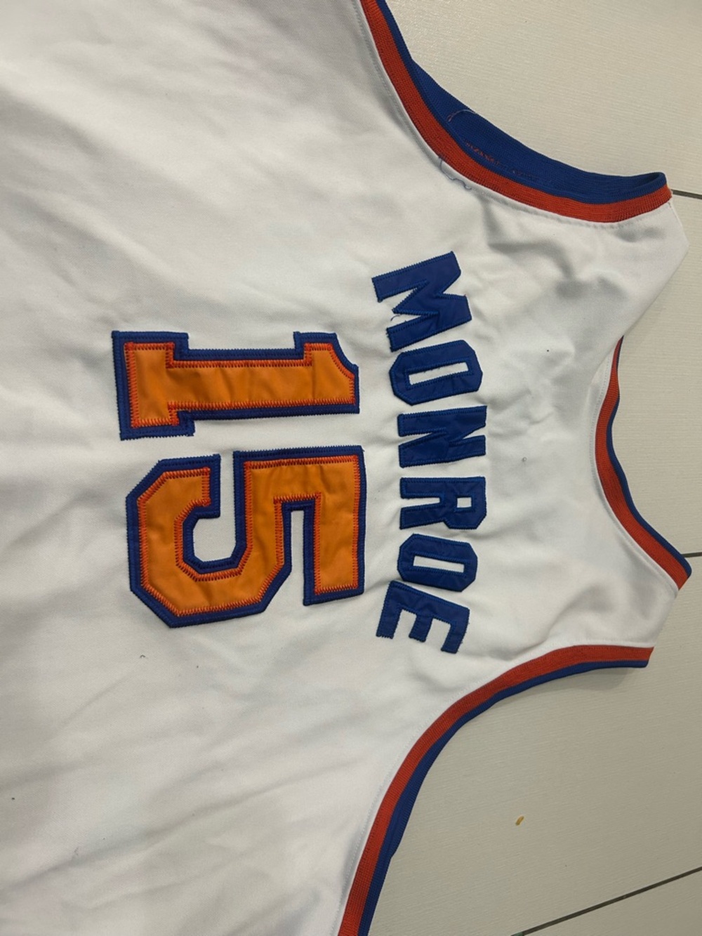 Mitchell & Ness White Basketball Jersey with Blue and Orange Trim